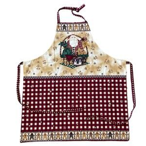 Homemade Debbie Mumm Santa Christmas Apron One Size Brown Adjustable Neck Waist